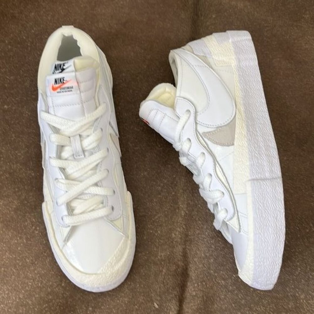Sacai X Nike Blazer Low White Patent Two Tone Double Sneaker